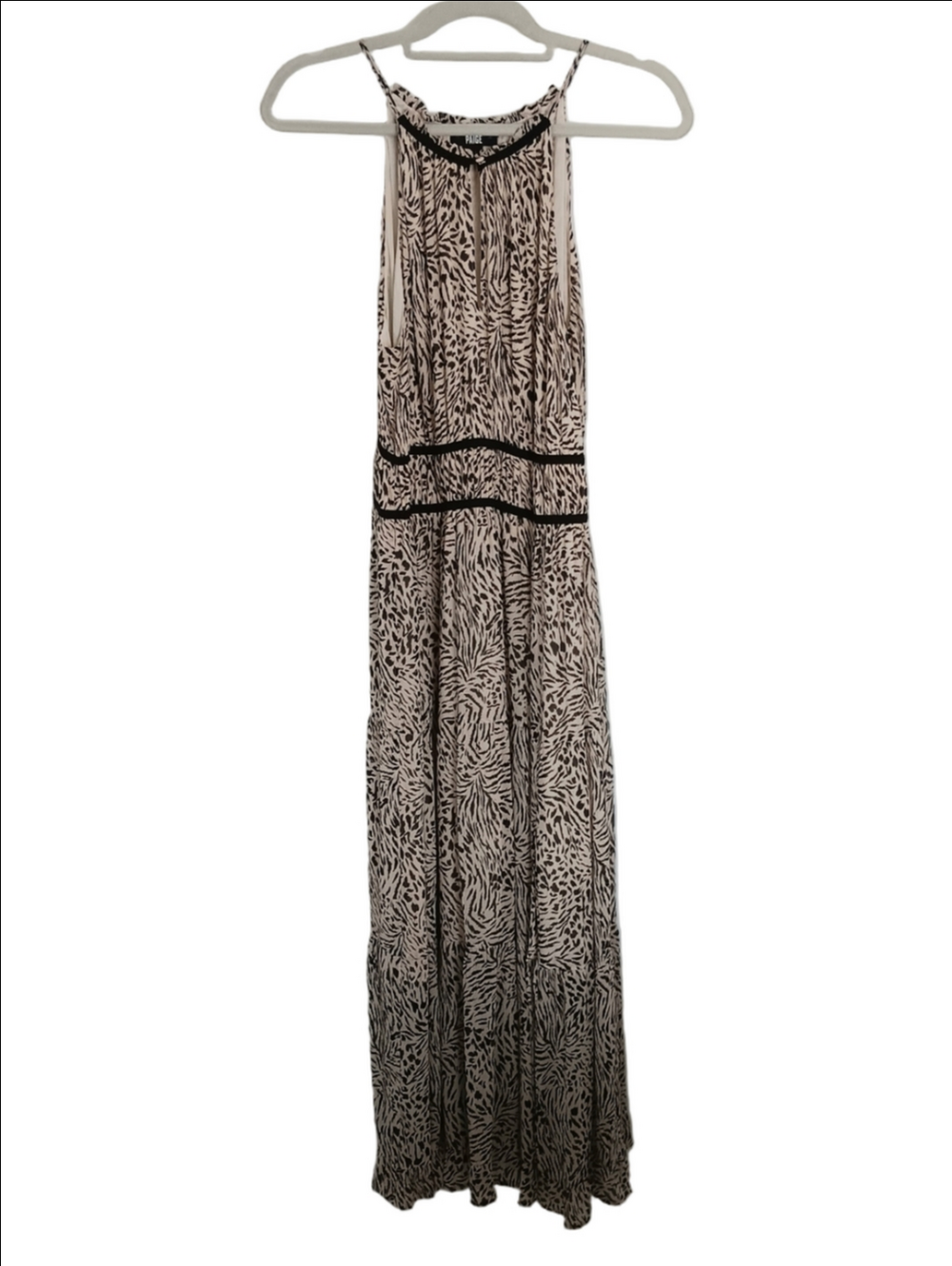 PAIGE Esmerelda 100% Silk Animal-Print Maxi Dress Halter Elastic Waist Flowy Hem - Picture 4 of 12